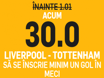 Cota 30.00 in loc de 1.01 pentru minim un gol marcat in derby-ul rundei din Premier League