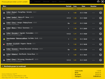 Bilet Lucky Loser la cota 100+ pentru duminică