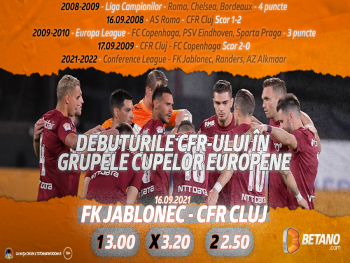 Debut pentru CFR Cluj în noua Conference League! Ce spun cotele Betano despre șansele “feroviarilor”
