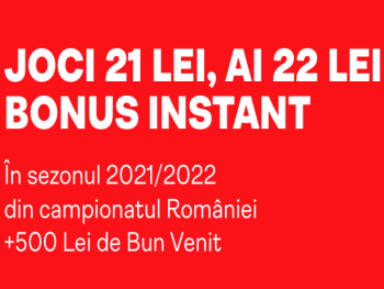 Pariază pe Liga1 și primești 22 de Lei bonus la fiecare 21 de Lei pariați