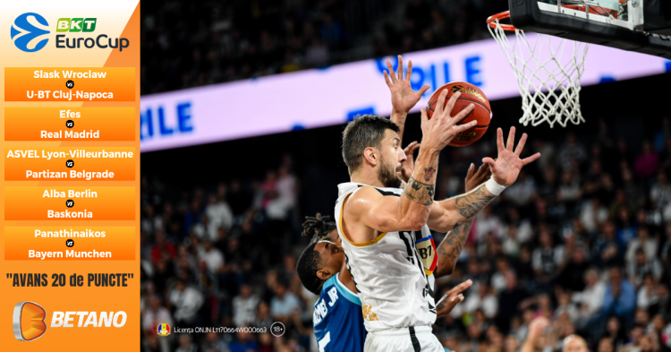 U-BT Cluj-Napoca caută a doua victorie consecutivă în Eurocup. Pe Betano câștigi cu Avans 20 de puncte