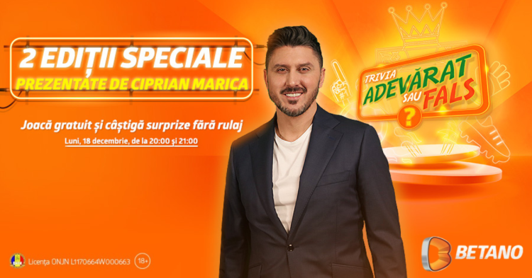 Ciprian Marica prezintă edițiile de Trivia Live Adevărat sau Fals, cu întrebări despre Boxing Day