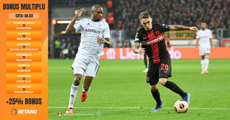 Meciuri de foc în faza optimilor din Liga Europa. Activează Modul Multiplu pentru extra câștiguri pe Betano